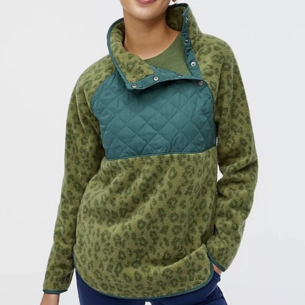 J Crew Women's Quilted Button-Neck Sherpa Tunic XS Fleece Pullover Comfy Warm